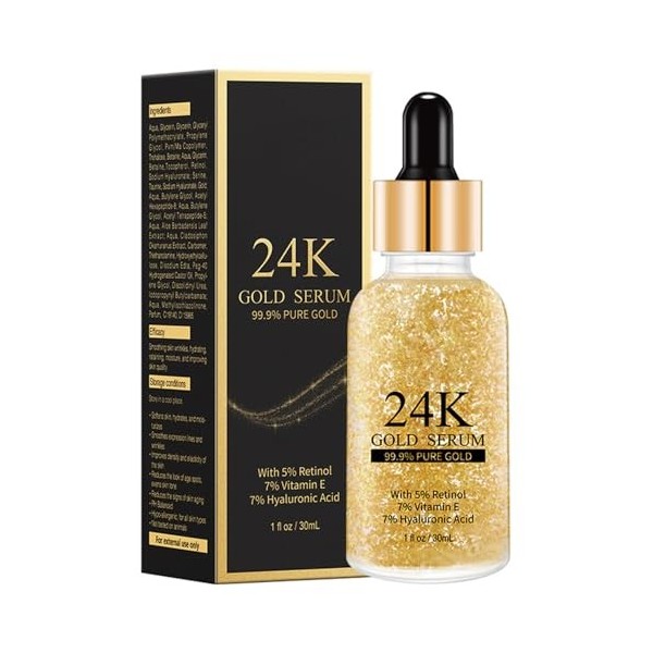 Sérum doré 24 carats pour le visage, sérum doré 24 carats avec rétinol, vitamine E, acide hyaluronique, sérums faciaux pour r