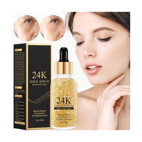 Sérum doré 24 carats pour le visage, sérum doré 24 carats avec rétinol, vitamine E, acide hyaluronique, sérums faciaux pour r
