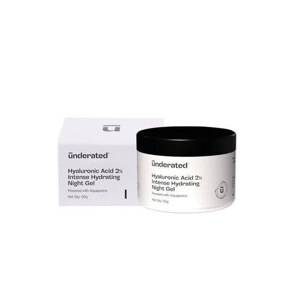 Underrated Hyaluronic Acid 2% Night Gel | Lightweight, Transparent Gel with Aquaporins | Intense Hydration & Skin Moisture Lo