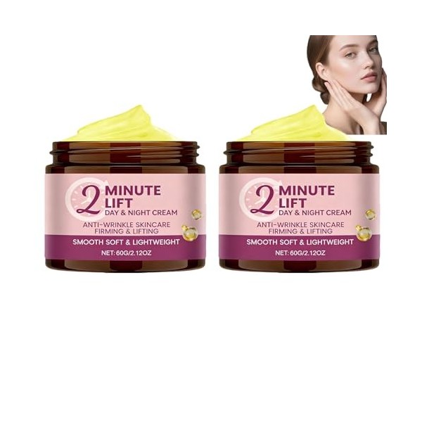 Lot de 2 crèmes lifting et raffermissantes instantanées pour le visage, anti-âge, crème anti-rides, acide hyaluronique, nourr...