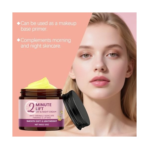 Lot de 2 crèmes lifting et raffermissantes instantanées pour le visage, anti-âge, crème anti-rides, acide hyaluronique, nourr...