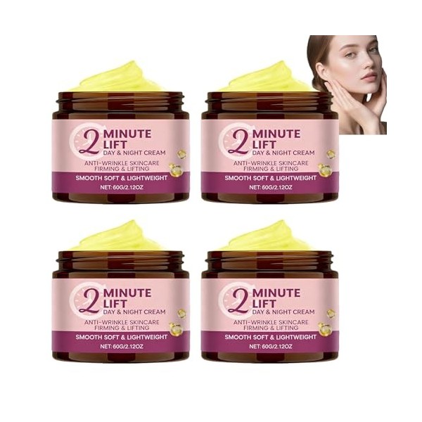 Lot de 2 crèmes lifting et raffermissantes instantanées pour le visage, anti-âge, crème anti-rides, acide hyaluronique, nourr...