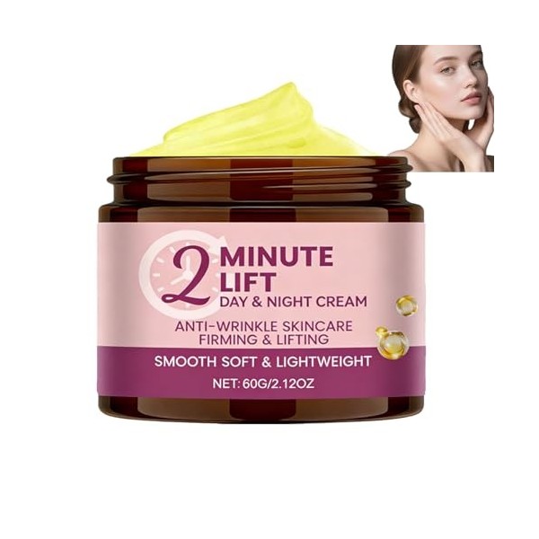 Lot de 2 crèmes lifting et raffermissantes instantanées pour le visage, anti-âge, crème anti-rides, acide hyaluronique, nourr...