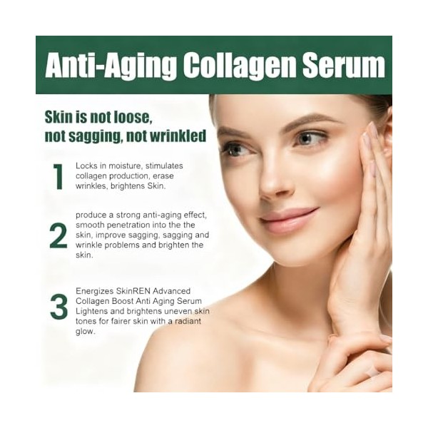 Sérum raffermissant au collagène anti-âge, atténue les ridules, sérum hydratant anti-rides, sérum facial raffermissant léger ...