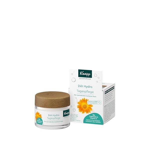 Kneipp 24h Hydro Crème de jour avec calendula bio et vitamine E Pour peaux normales à sèches Végétalien 50 ml