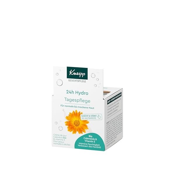 Kneipp 24h Hydro Crème de jour avec calendula bio et vitamine E Pour peaux normales à sèches Végétalien 50 ml