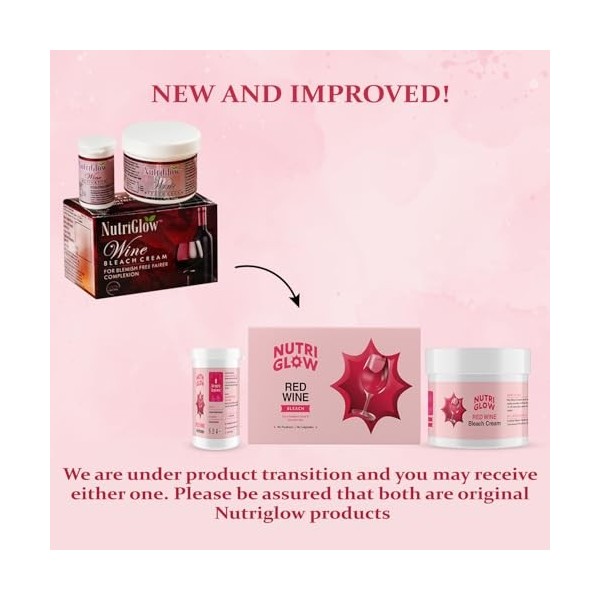 Nutriglow Wine Bleach Cream with Grape Extracts for Blemish Free Fair Complexion, Tan Remove, Glowing Skin, 43Gm