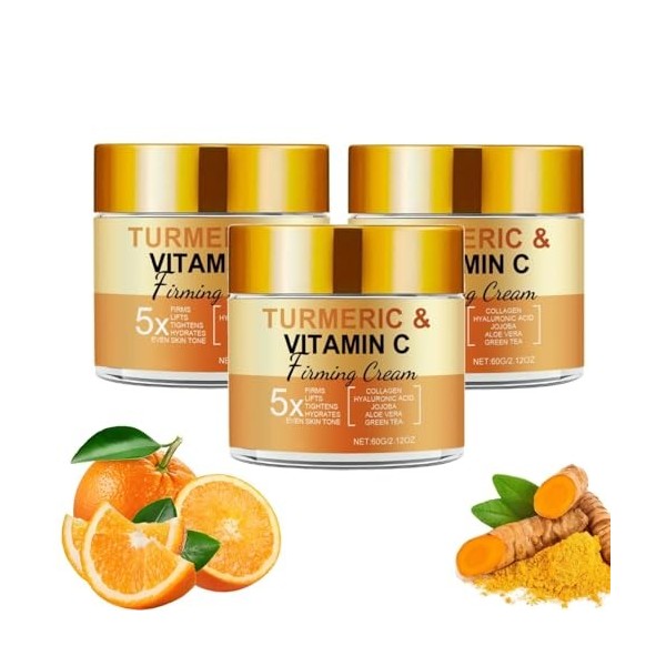 Crème Visage Au Curcuma et à La Vitamine C,Cremes Eclaircissante Hydratante Anti Tache Visage,Crème Hydratante Au Collagène P...