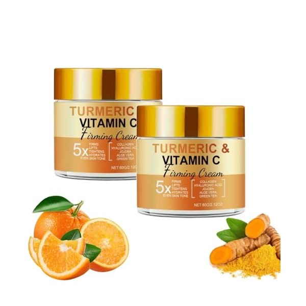 Crème Visage Au Curcuma et à La Vitamine C,Cremes Eclaircissante Hydratante Anti Tache Visage,Crème Hydratante Au Collagène P...