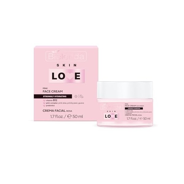 Bielenda SKIN LOVE Crème visage rose fortement hydratante pour le soin quotidien jour et nuit, 50 g