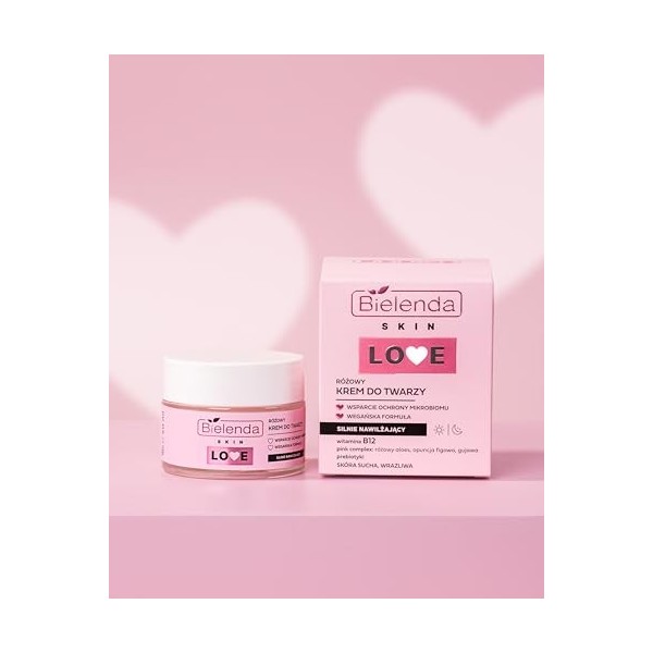 Bielenda SKIN LOVE Crème visage rose fortement hydratante pour le soin quotidien jour et nuit, 50 g
