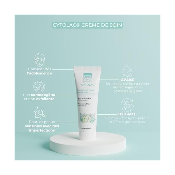 CYTOLNAT-Cytolac Crème Anti-Imperfections- Répare, Hydrate, Apaise, Affine le grain de peau - Diminution du Nombre de Boutons