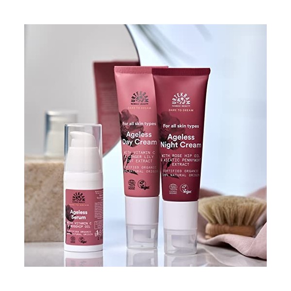 Urtekram Crème de jour douce à la rose sauvage avec vitamine C - Crème anti-âge pour le visage - Hydratant à lacide hyaluron