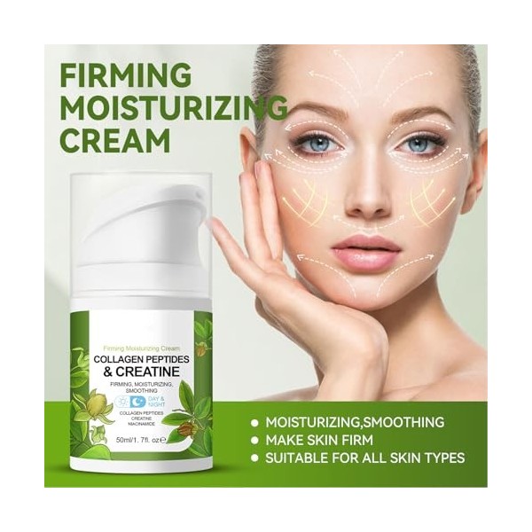 Crème hydratante complexe de peptides au collagène avec rétinol et créatine - Crème raffermissante pour le visage - Crème ant