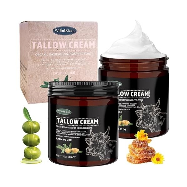 Crème de suif de bœuf, crème hydratante au suif de bœuf, lotion naturelle, baume de suif de bœuf nourri à lherbe, pour les s ...