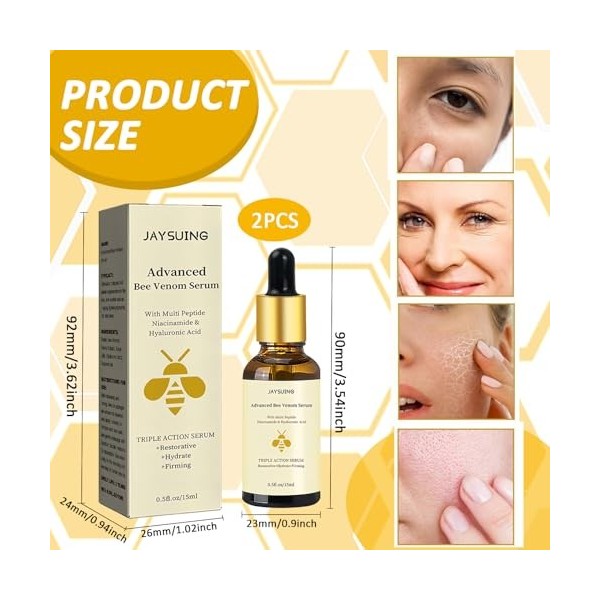 2 Pièces Essence de Venin Dabeille, Sérum de Soin Anti-Âge Anti-Rides Hydratant et Nourrissant au Miel, Peau Ferme Réduire l