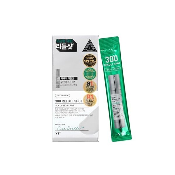 VT COSMETICS Sérum Stick Visage 300 Reedle Shot, 10 x 2ml, Cica & Hyaluron, Soin Microneedling, Sans Parfum, Peau Sensible