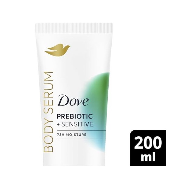 Dove Sérum Corps Hydratant Prebiotic Sensitive, Pour Peau Sèche et Sensible, 72H dHydratation, Peau Élastique et Lumineuse, 