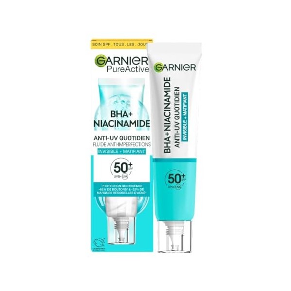 GARNIER SkinActive - Fluide Anti-UV Matifiant & Anti-Imperfections Quotidien - SPF 50+ - Protège & Réduit les Imperfections -...