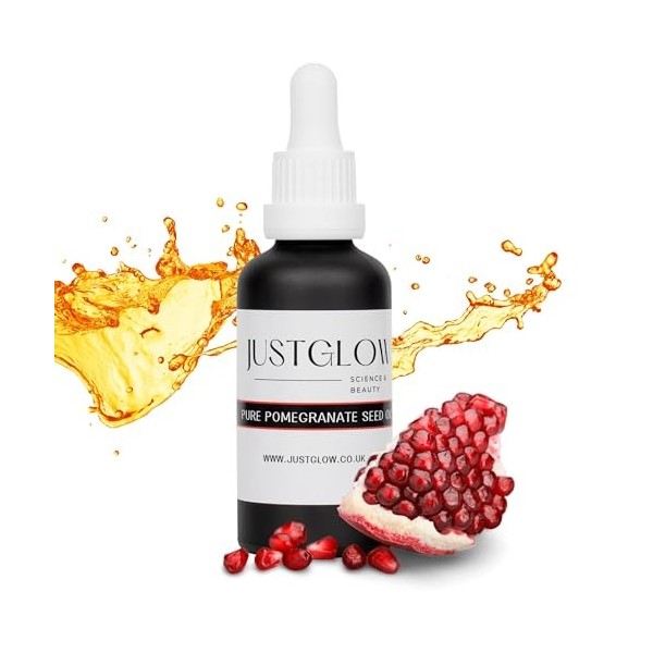 JustGlow Orgainc Huile pour le visage aux graines de grenade, soin naturel de la peau, sérum végétalien pour le visage, 50 ml