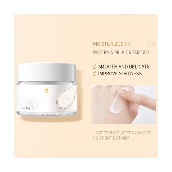 Hppsctink 2PCS Crème de Riz pour le Visage, Crème anti-rides à base de riz, Hydratation et Action en profondeur, Répare la Ba