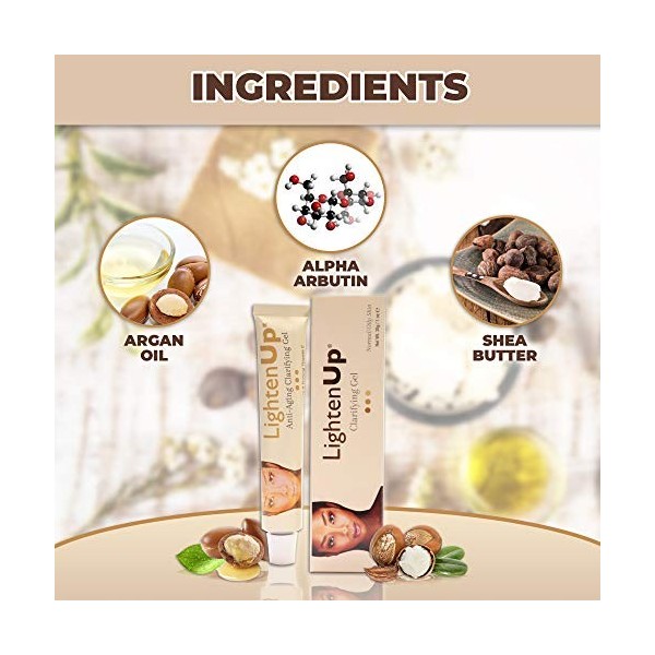 Lighten-Up Anti-Aging Skin Brightening Gel - 1 Fl oz / 30ml, Anti-Aging Cream, with Alpha Arbutin, Argan Oil, Vitamin C
