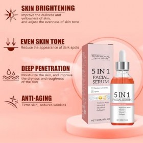 Sérum aux vitamines pour la peau Finones, sérum pour le visage à la vitamine C 5-en-1 avec acide hyaluronique, hydratation an...