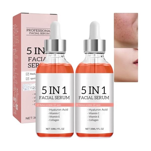 Sérum aux vitamines pour la peau Finones, sérum pour le visage à la vitamine C 5-en-1 avec acide hyaluronique, hydratation an...