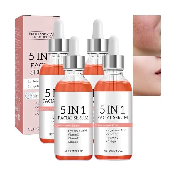Sérum aux vitamines pour la peau Finones, sérum pour le visage à la vitamine C 5-en-1 avec acide hyaluronique, hydratation an...