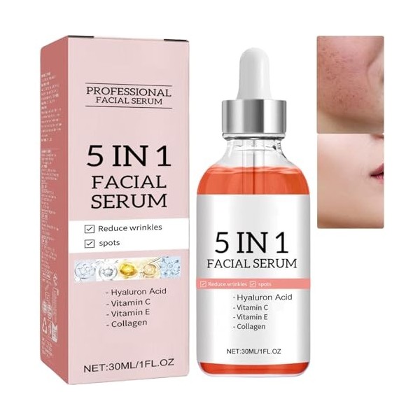 Sérum aux vitamines pour la peau Finones, sérum pour le visage à la vitamine C 5-en-1 avec acide hyaluronique, hydratation an...