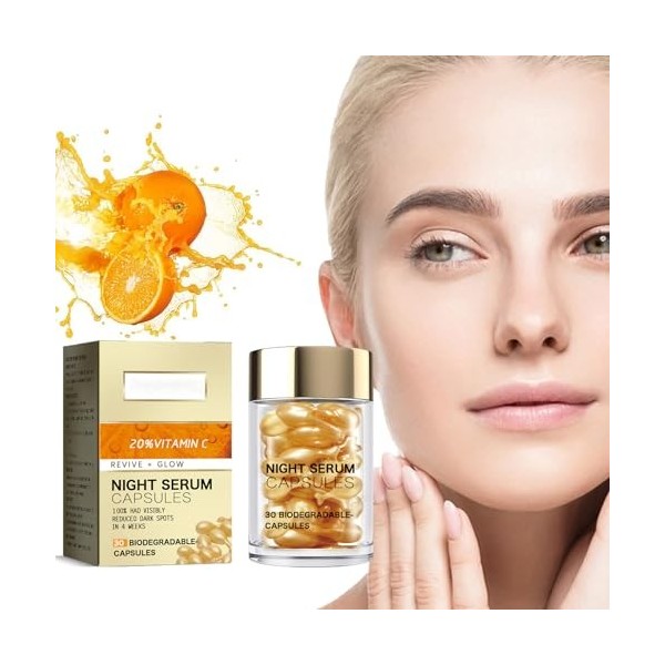 Serum Vitamine C Visage, Sérum De Vitamine C Anti-Âge, Sérum Antioxydant Pour Le Visage, Vitamin C Capsules Pour Le Visage Po