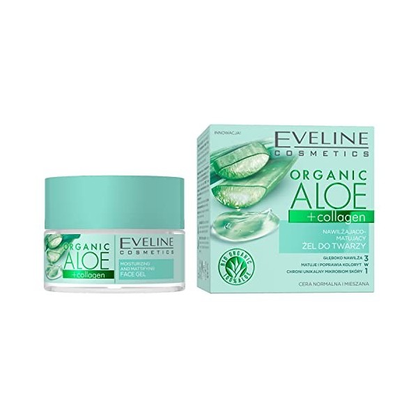 Gel facial hydratant et matifiant Eveline Cosmetics Organic Aloe + Collages, 50 ml