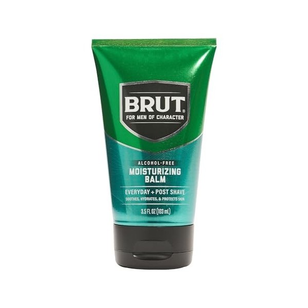 BRUT Moisturizing Balm - Soothing Men’s Face Moisturizer with Signature Scent - Lightweight and Grease-Free Aftershave Lotion