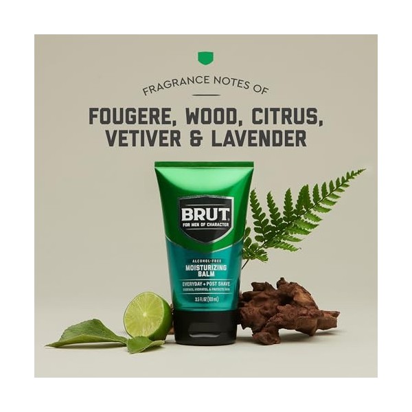 BRUT Moisturizing Balm - Soothing Men’s Face Moisturizer with Signature Scent - Lightweight and Grease-Free Aftershave Lotion