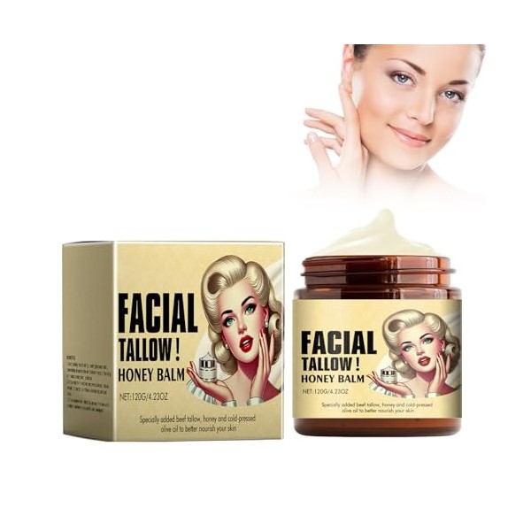 Tkekruh Beef Tallow Honey Balm 120g, Baume Au Beurre De Bœuf Fouetté Et Au Miel Crème Au Tallow, Hydratant Au Suif De Bœuf Au