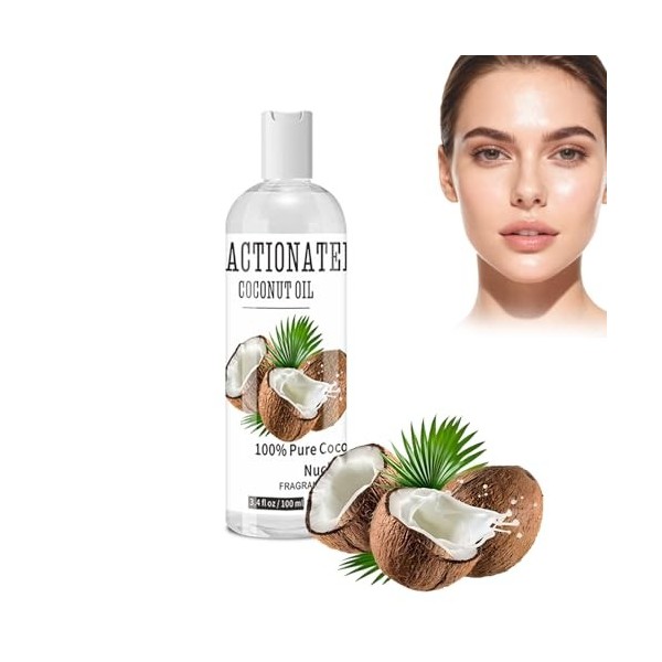 Virecose Huile de Coco Pure Liquide 110ml, Huile de Coco Fractionnée, Coconut Oil pour Favorise Croissance des Cheveux & Peau