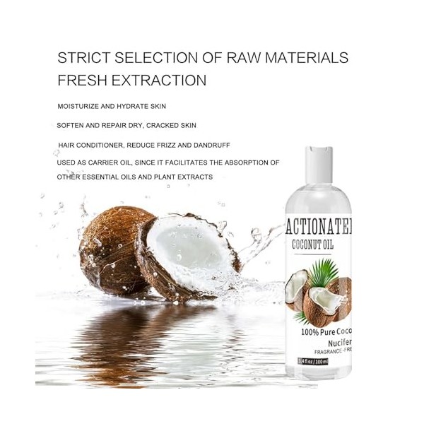 Virecose Huile de Coco Pure Liquide 110ml, Huile de Coco Fractionnée, Coconut Oil pour Favorise Croissance des Cheveux & Peau