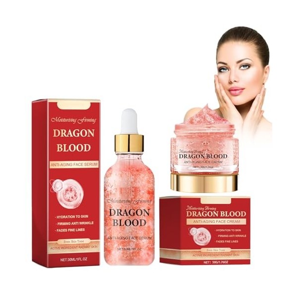 Tkekruh 50g Crème Au Sang De Dragon Et 30ml Sérum De Sang De Dragon, Crème Hydratante Au Sang De Dragon, Sérum Anti-Rides Au 