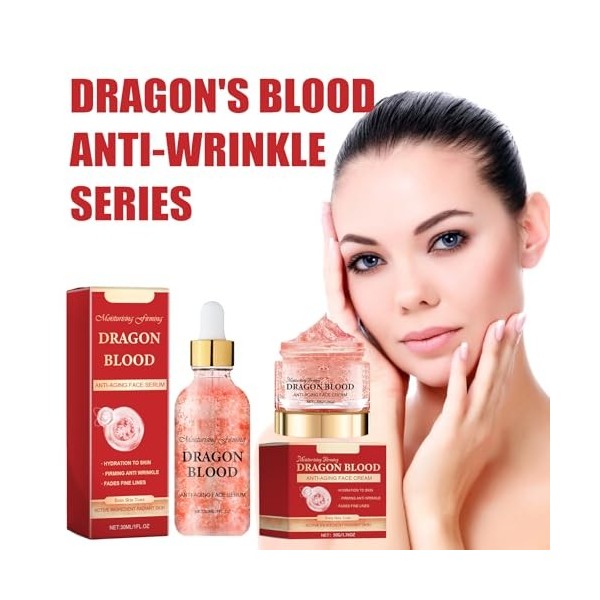 Tkekruh 50g Crème Au Sang De Dragon Et 30ml Sérum De Sang De Dragon, Crème Hydratante Au Sang De Dragon, Sérum Anti-Rides Au 
