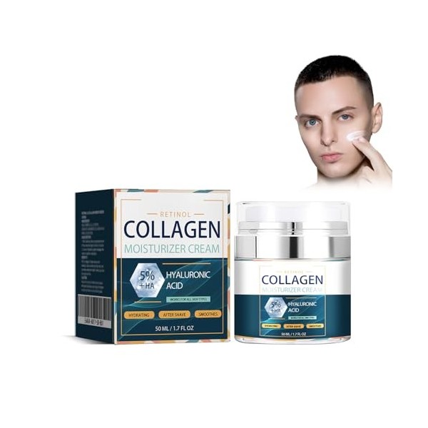 Crème pour hommes 50ml, Crème Hydratante Homme, Anti-Rides pour Homme, Visage pour Homme Enrichie en Acide HyaluroniqueTextur