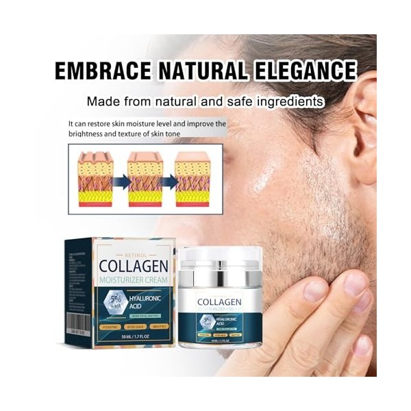 Crème pour hommes 50ml, Crème Hydratante Homme, Anti-Rides pour Homme, Visage pour Homme Enrichie en Acide HyaluroniqueTextur