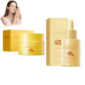 Hppsctink 30ml Essence de curcuma et 60g Crème pour le visage au curcuma, Nourrissant et légèrement hydratant, Crème éclairci