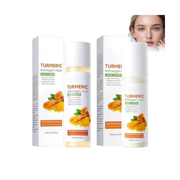Hppsctink 150ml Tonique au Curcuma et 120ml Lotion au curcuma, Hydratation en Profondeur, Raffermissement et Hydratation, cre