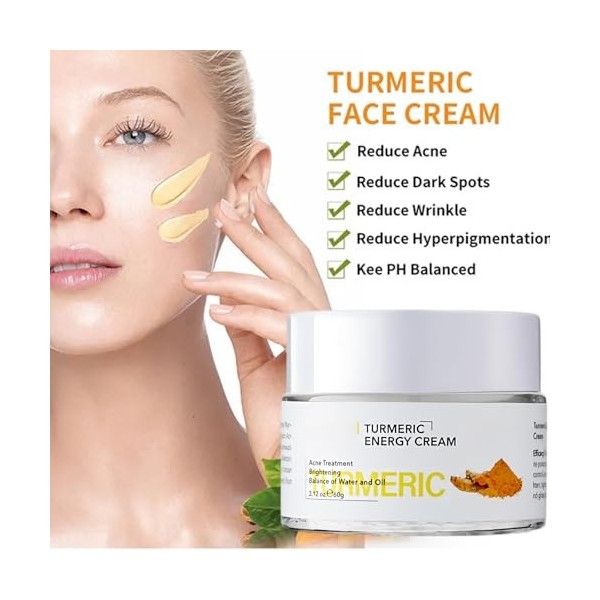 Hinapan Curcuma Crème, Crème Visage au Curcuma pour Teint Éclatant, Atténue Rides et Taches Pigmentaire, Unifie le Teint et R