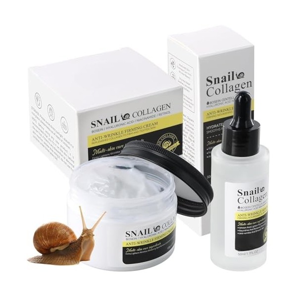 Aurafly Snail Mucin Coffrets de Soins pour Peau, Crème Visage 120 ML + 50 ML Sérum Visage, Snail Mucin Hydratant pour Anti Ri