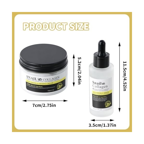 Aurafly Snail Mucin Coffrets de Soins pour Peau, Crème Visage 120 ML + 50 ML Sérum Visage, Snail Mucin Hydratant pour Anti Ri