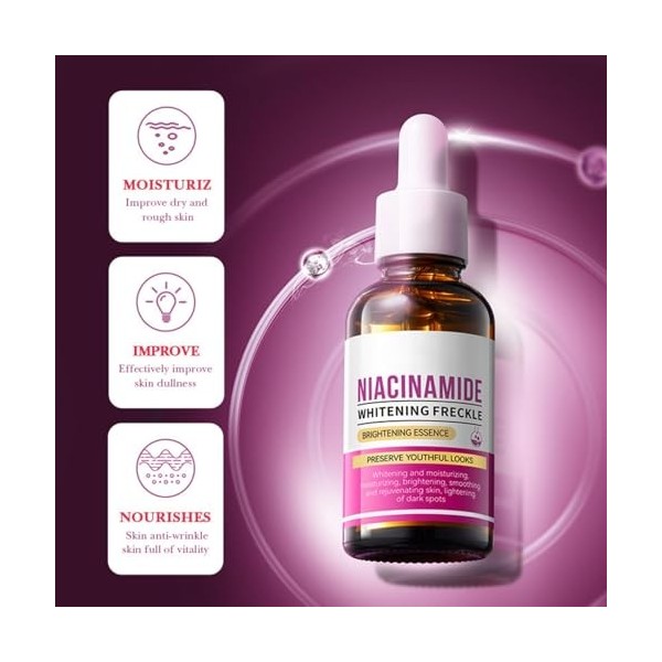 30 ml de sérum hydratant niacinamide pour le visage, sérum démaquillant niacinamide Freckles, nourrissant et hydratant, adouc