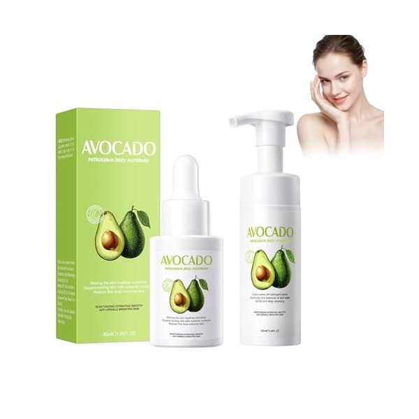 Hppsctink 150ml Mousse nettoyante à lavocat et 30ml Sérum à lavocat, Lotion anti-pores, Hydratation en profondeur, Raffermi