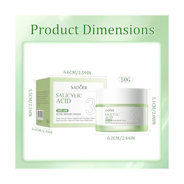 Crème Visage Acide Salicylique - Soin Anti-Imperfections pour Peaux Grasses et Mixtes - Réduit Points Noirs et Pores - Textur