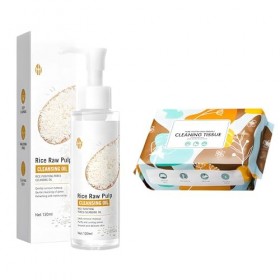 Hppsctink Lait démaquillant au riz, 120ml Lait démaquillant au riz et Serviette de nettoyage, Nettoie la peau du Visage en Pr